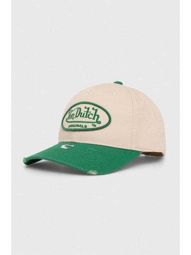 Памучна шапка с козирка Von Dutch в зелено с апликация