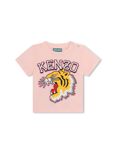 Детска памучна тениска Kenzo Kids в розово с принт