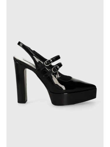 Кожени обувки с дебел ток Karl Lagerfeld SOIREE PLATFORM в черно с дебел ток с отворена пета KL93114