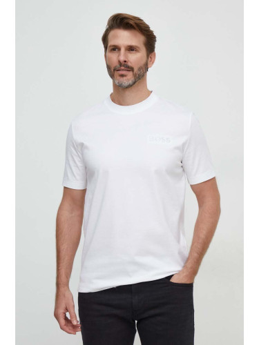 Памучна тениска BOSS в бяло с изчистен дизайн 50504557