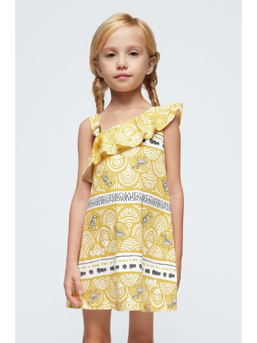 Детска памучна рокля Mayoral в жълто къса разкроена