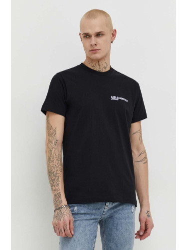 Памучна тениска Karl Lagerfeld Jeans в черно с апликация