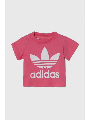 Бебешка памучна тениска adidas Originals TREFOIL TEE в розово
