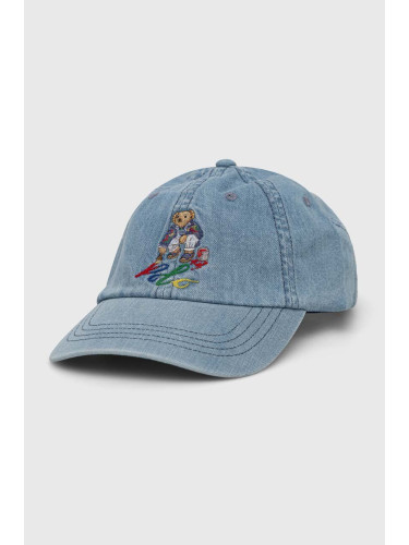 Памучна шапка с козирка Polo Ralph Lauren в синьо с апликация 710926405
