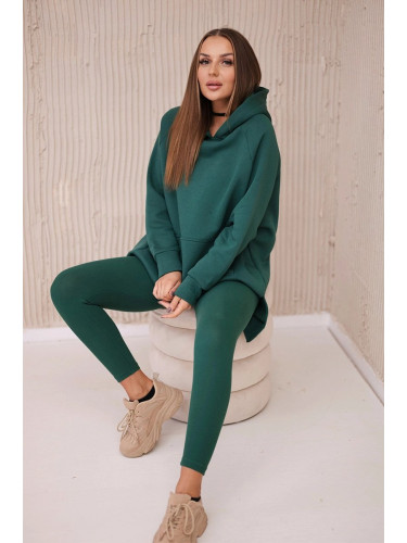 Cotton set: insulated sweatshirt + leggings dark green