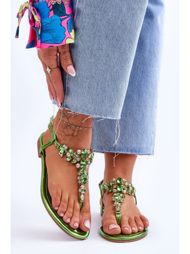 Women's sandals flip-flops with rhinestones Green Lenisa