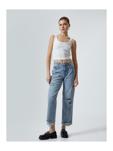 Koton Straight Jeans Straight Leg Ripped Cotton Standard Waist - Eve Jean