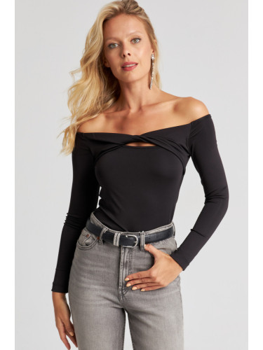 Cool & Sexy Women's Black Front Knotted Blouse