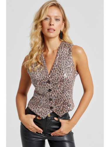 Cool & Sexy Women's Camel-Black Sequined Leopard Vest