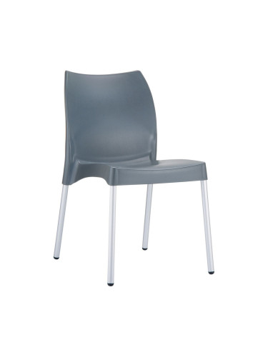 Трапезен стол RFG Vito, до 120kg, полипропилен, алуминиева база, тъмносив