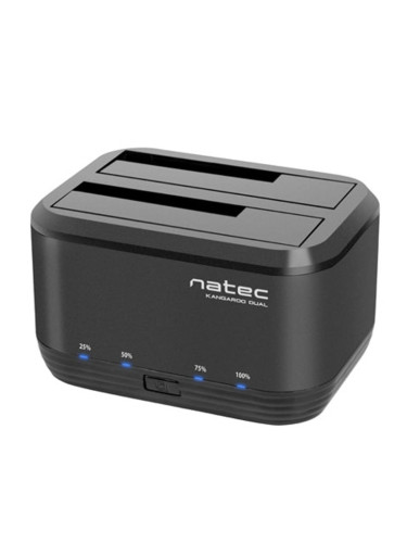 Докинг станция Natec Kangaroo Dual NSD-0955, съвместимост с 2.5" и 3.5" HDD, USB 3.0, 2x SATA III 6 Gb/s, черна