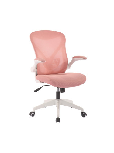 Работен стол RFG Jolly White W, до 120кг, дамаска/меш, полипропиленова база, Tilt механизъм, коригиране на височината, лумбална опора, розов