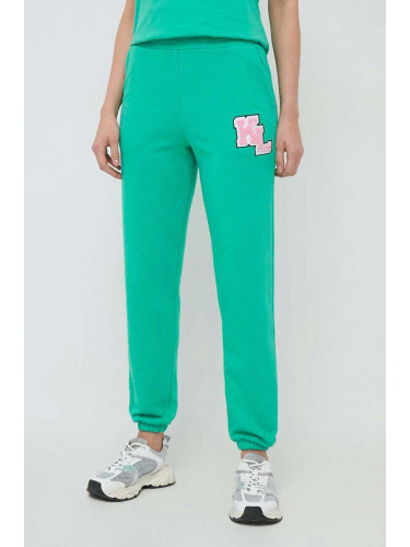 Спортен панталон Karl Lagerfeld в зелено с апликация