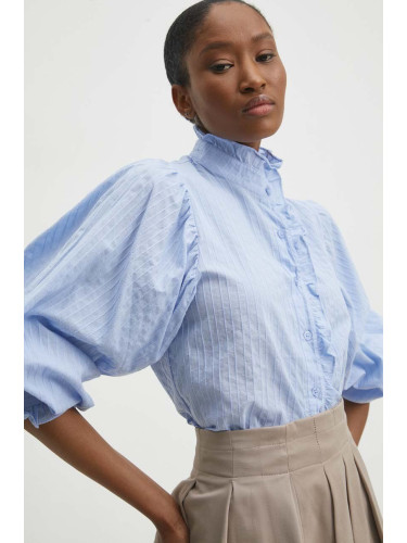 Памучна риза Answear Lab дамска в синьо със стандартна кройка с права яка