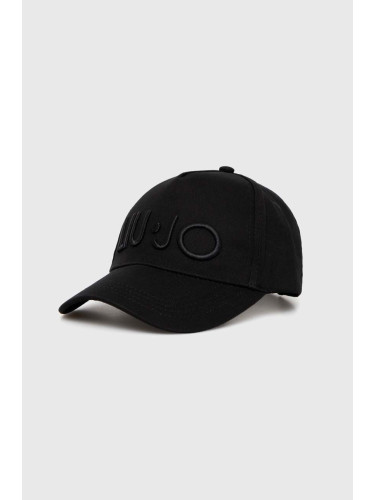 Памучна шапка с козирка Liu Jo в черно с апликация
