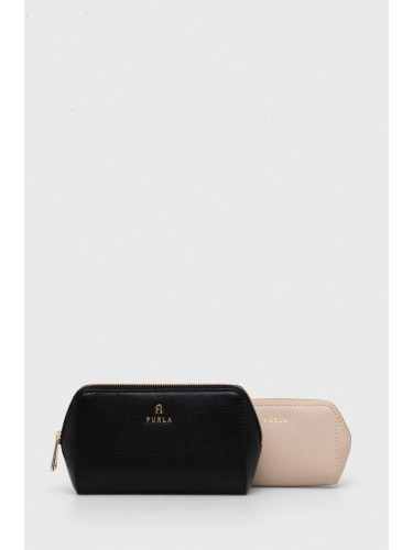 Кожена козметична чанта Furla (2 броя) в черно