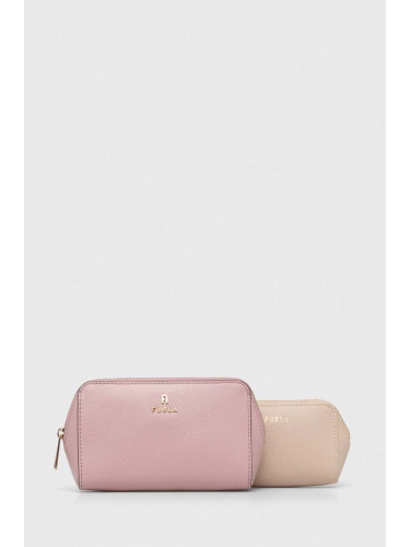 Кожена козметична чанта Furla (2 броя) в розово