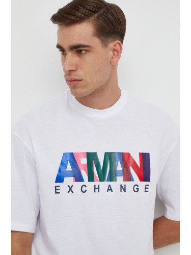 Памучна тениска Armani Exchange в бяло с принт 3DZTKA ZJH4Z