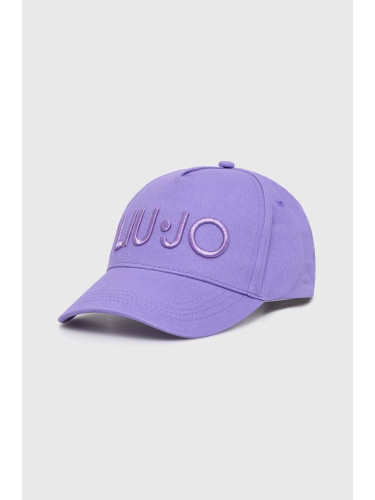 Памучна шапка с козирка Liu Jo в лилаво с апликация