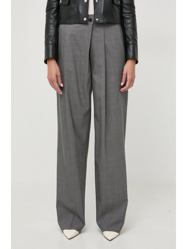 Вълнен панталон BOSS в сиво със стандартна кройка, с висока талия 50505608