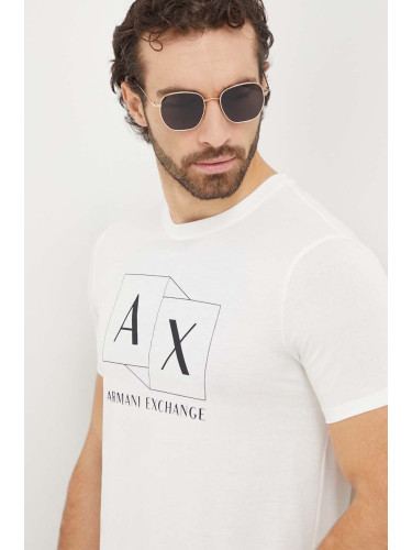 Памучна тениска Armani Exchange в бежово с принт 3DZTAD ZJ9AZ