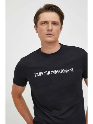 Памучна тениска Emporio Armani в тъмносиньо с принт 8N1TN5 1JPZZ