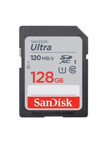 Карта памет 128GB SDXC, SanDisk Ultra (SDSDUN4-128-GN6IN), Class 10, скорост на четене 120MB/s