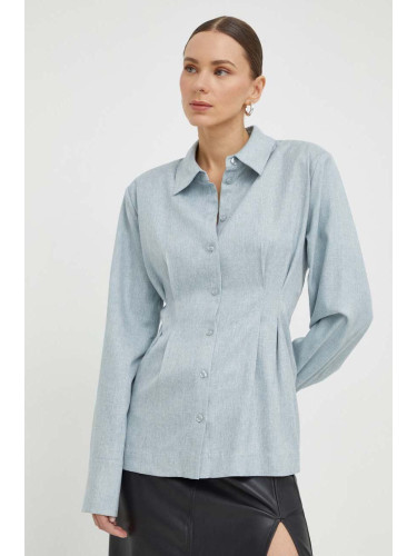 Риза Gestuz дамска в сиво със стандартна кройка с класическа яка 10908673