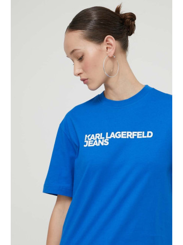 Памучна тениска Karl Lagerfeld Jeans в синьо