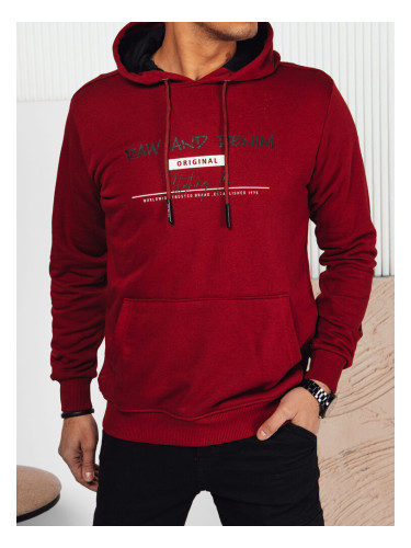 Мъжки суитшърт в бордо с качулка и щампа