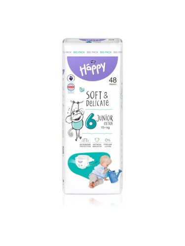 BELLA Baby Happy Soft&Delicate Size 6 Junior Extra еднократни пелени 15+ kg 48 бр.