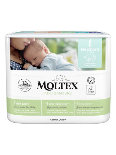 Moltex Pure & Nature Newborn Size 1 еднократни ЕКО пелени 2 - 4 kg 22 бр.