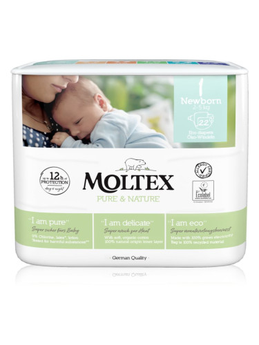 Moltex Pure & Nature Newborn Size 1 еднократни ЕКО пелени 2 - 5 kg 22 бр.
