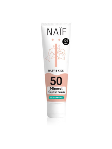 Naif Baby & Kids Mineral Sunscreen SPF 50 0 % Perfume слънцезащитни продукти за бебета и деца без парфюм SPF 50 100 мл.