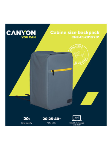 CANYON CSZ-01, Cabin size backpack for 15.6'' laptop, Polyester, Gray