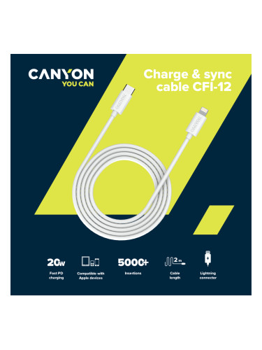 CANYON СFI-12, cable Type C to lightning ,5V3A, 9V2.22A ,PD20W, power 