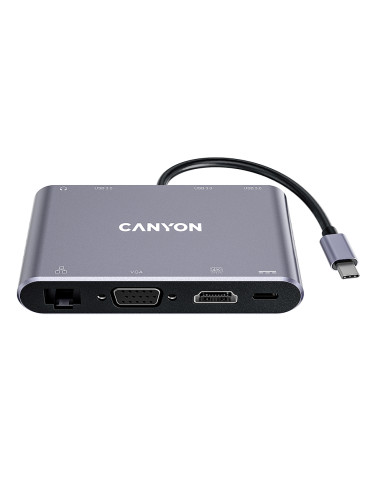 CANYON  DS-14, 8 in 1 USB C hub, with 1*HDMI: 4K*30Hz, 1*VGA, 1*Type-C