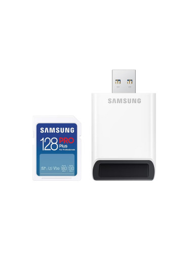 Памет Samsung 128GB SD Card PRO Plus with USB Reader, Class10, Read 18