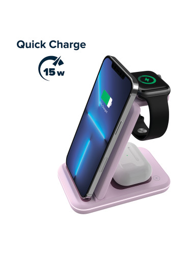 CANYON WS-304,  Foldable  3in1 Wireless charger, with touch button for