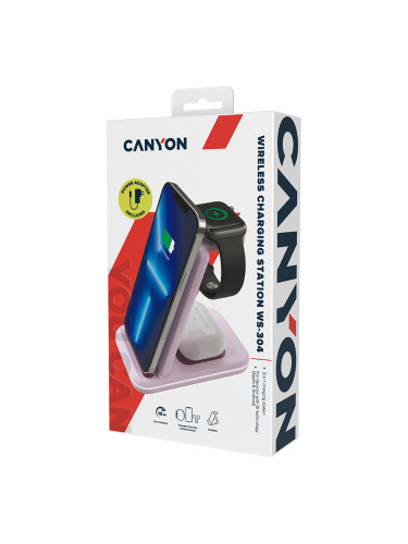 CANYON WS-304,  Foldable  3in1 Wireless charger, with touch button for