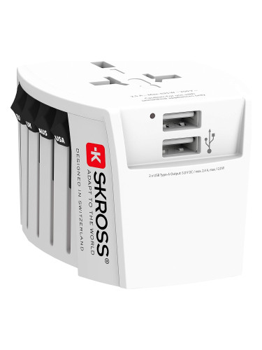 Адаптер SKROSS PRO MUV 2 x USB-A, 1.302960, World, Бял