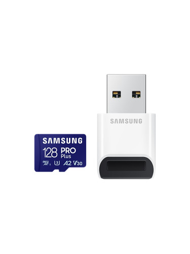 Карта памет Samsung PRO Plus, microSDXC, UHS-I, 128GB, Адаптер, USB че