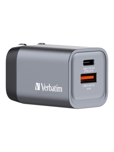 Зарядно устройство Verbatim GNC-35 GaN Charger 2 Port 35W USB A/C (EU/