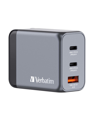 Зарядно устройство Verbatim GNC-65 GaN Charger 3 Port 65W USB A/C (EU/