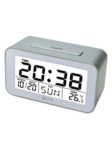 Часовник работен плот Alfaone дигитален с индикация за температура-Бял