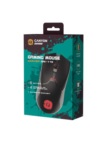 CANYON Carver GM-116,  6keys Gaming wired mouse, A603EP sensor, DPI up