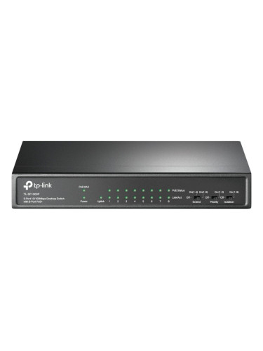 9-port 10/100Mbps unmanaged switch with 8 PoE+ ports, compliant with 8