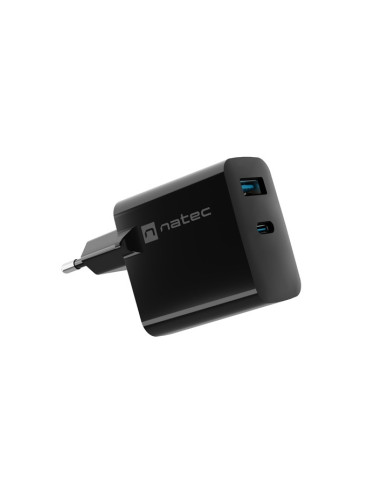 Адаптер Natec USB Charger Ribera Gan 1X USB-A + 1X USB-C 65W, Black