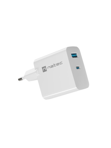 Адаптер Natec USB Charger Ribera Gan 1X USB-A + 1X USB-C 45W, White