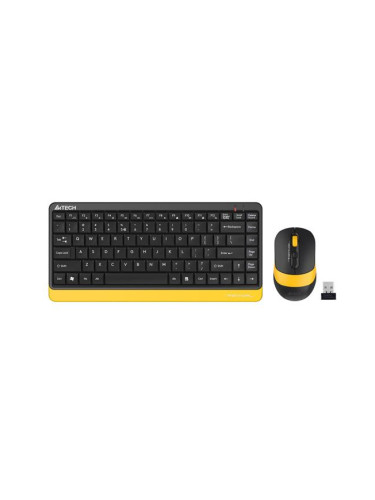 Комплект клавиатура и мишка A4TECH Fstyler FG1110, Безжичен, Черен/Жъл